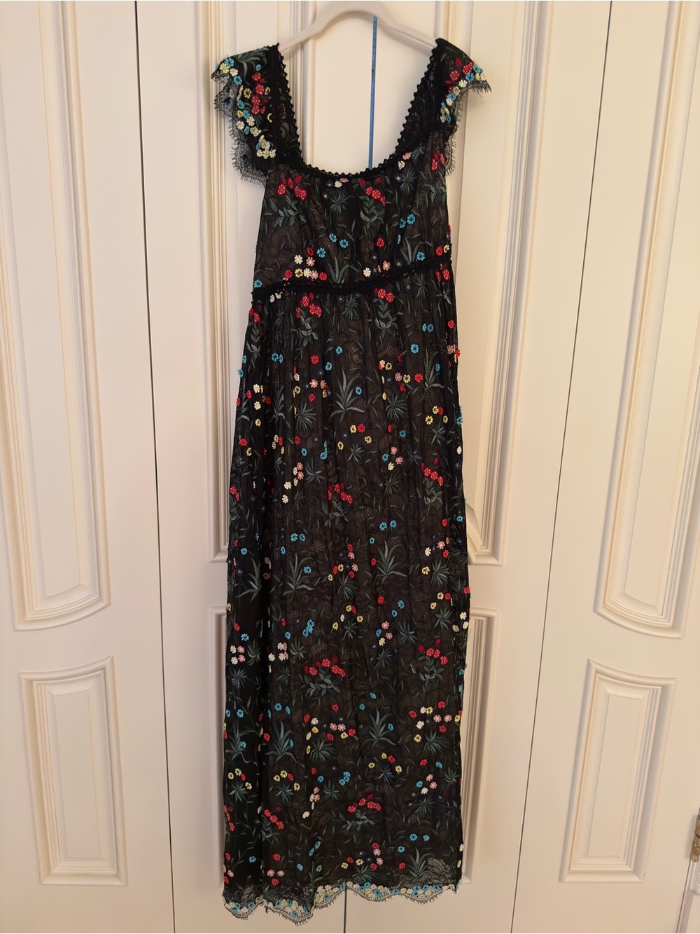 Black Floral Maxi Gown with Multicolor Embroidery